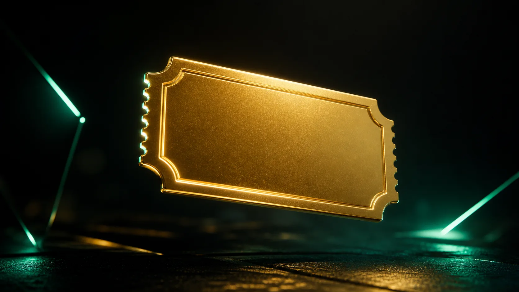 golden glowing ticket on dark background