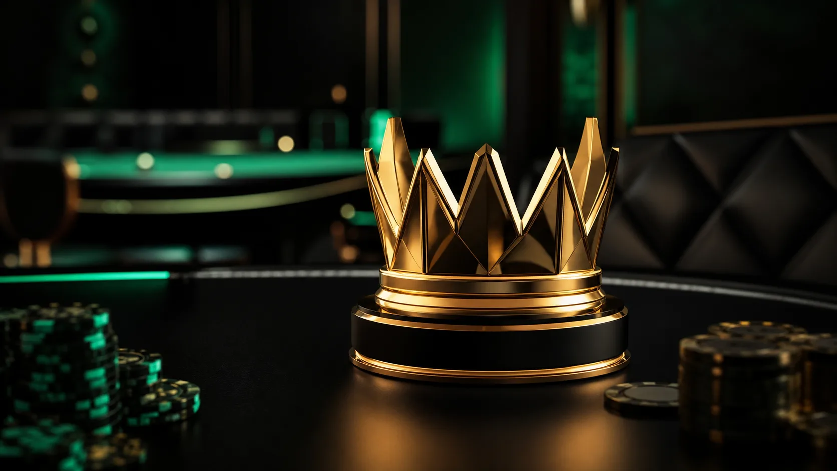 crown-shaped golden trophy on dark casino table
