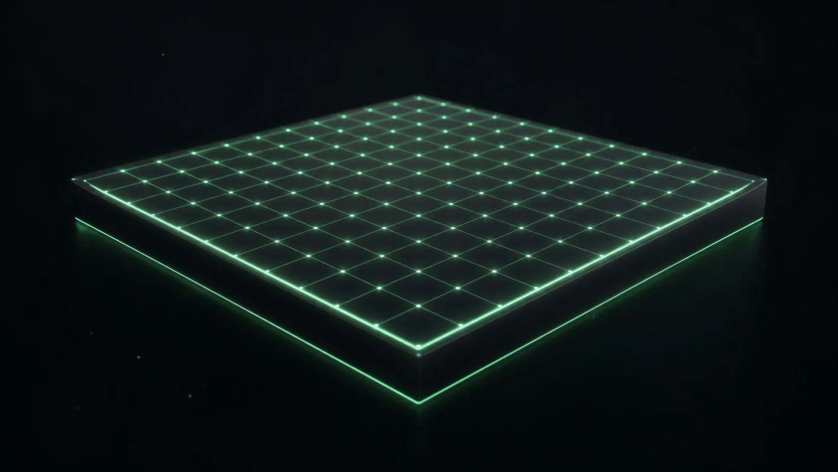 glowing 10 by 10 grid board floating in dark space