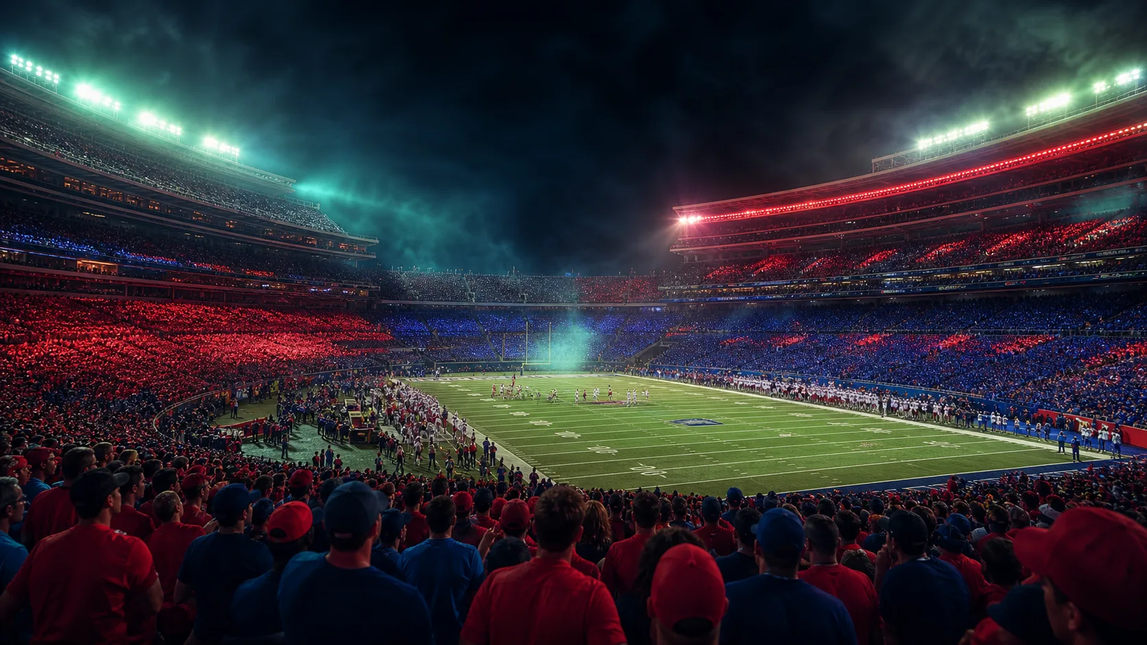 College football stadium at night, Big 12 matchup atmosphere