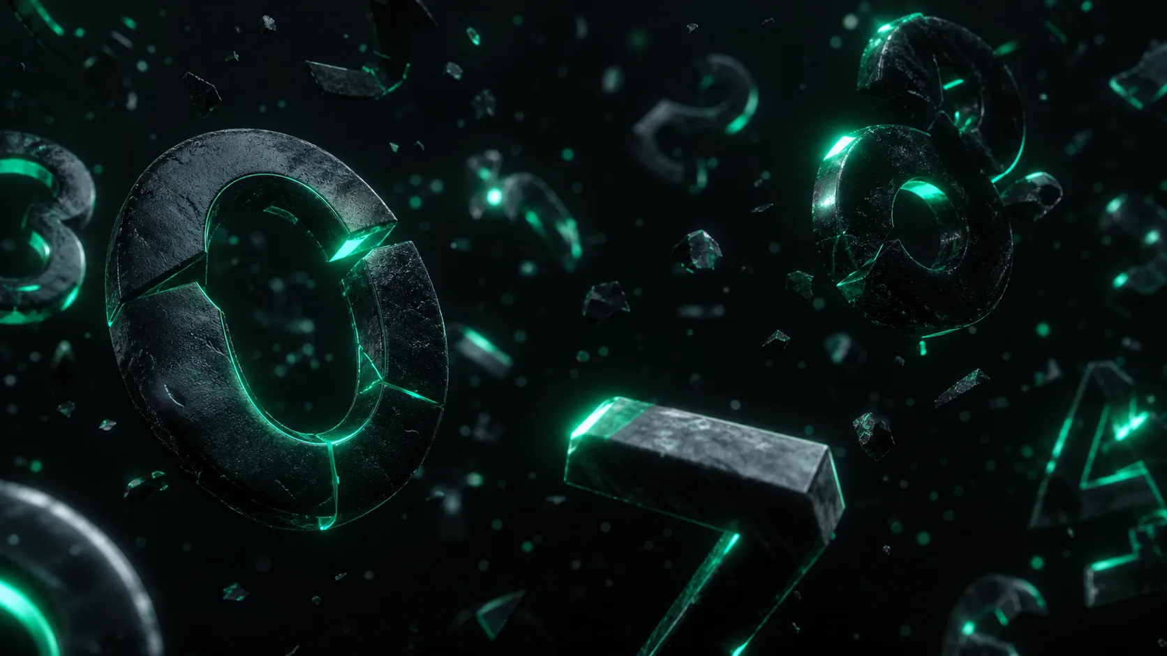 glowing neon numbers floating in dark space, abstract