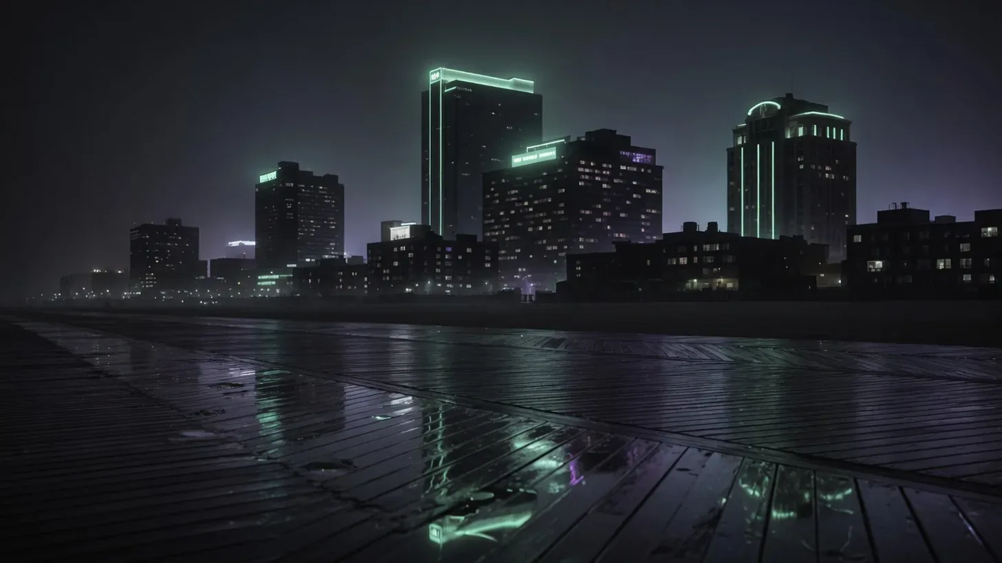 atlantic city boardwalk and casino skyline at night