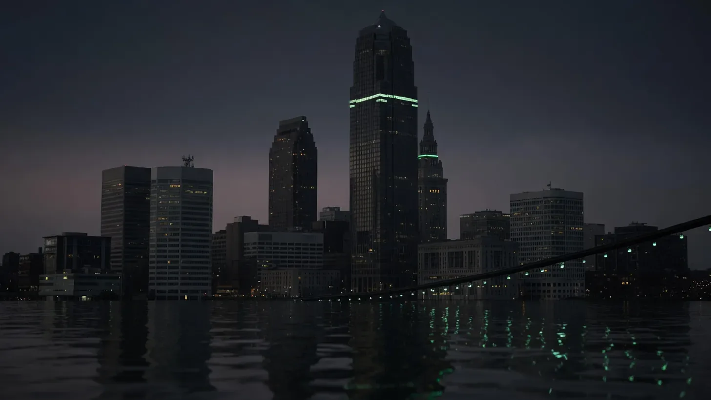 cleveland ohio skyline at night, moody dark