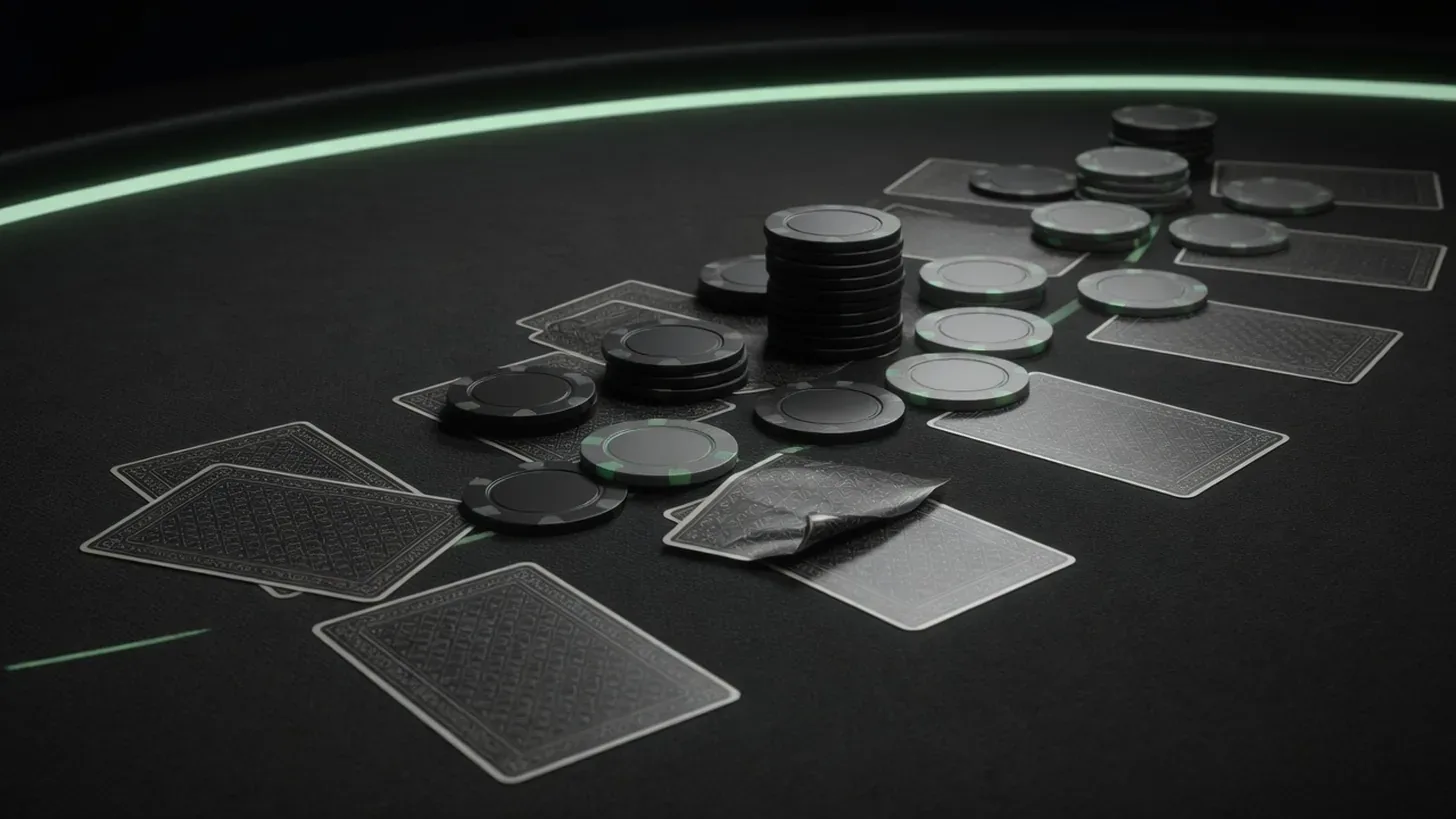 blackjack cards and poker chips on dark felt table