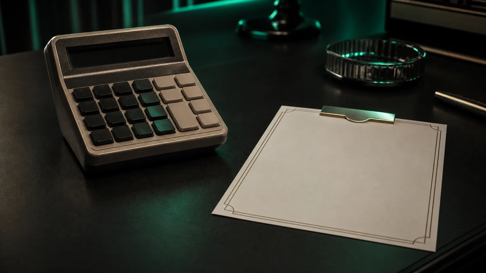vintage calculator and paper betting slip on dark desk