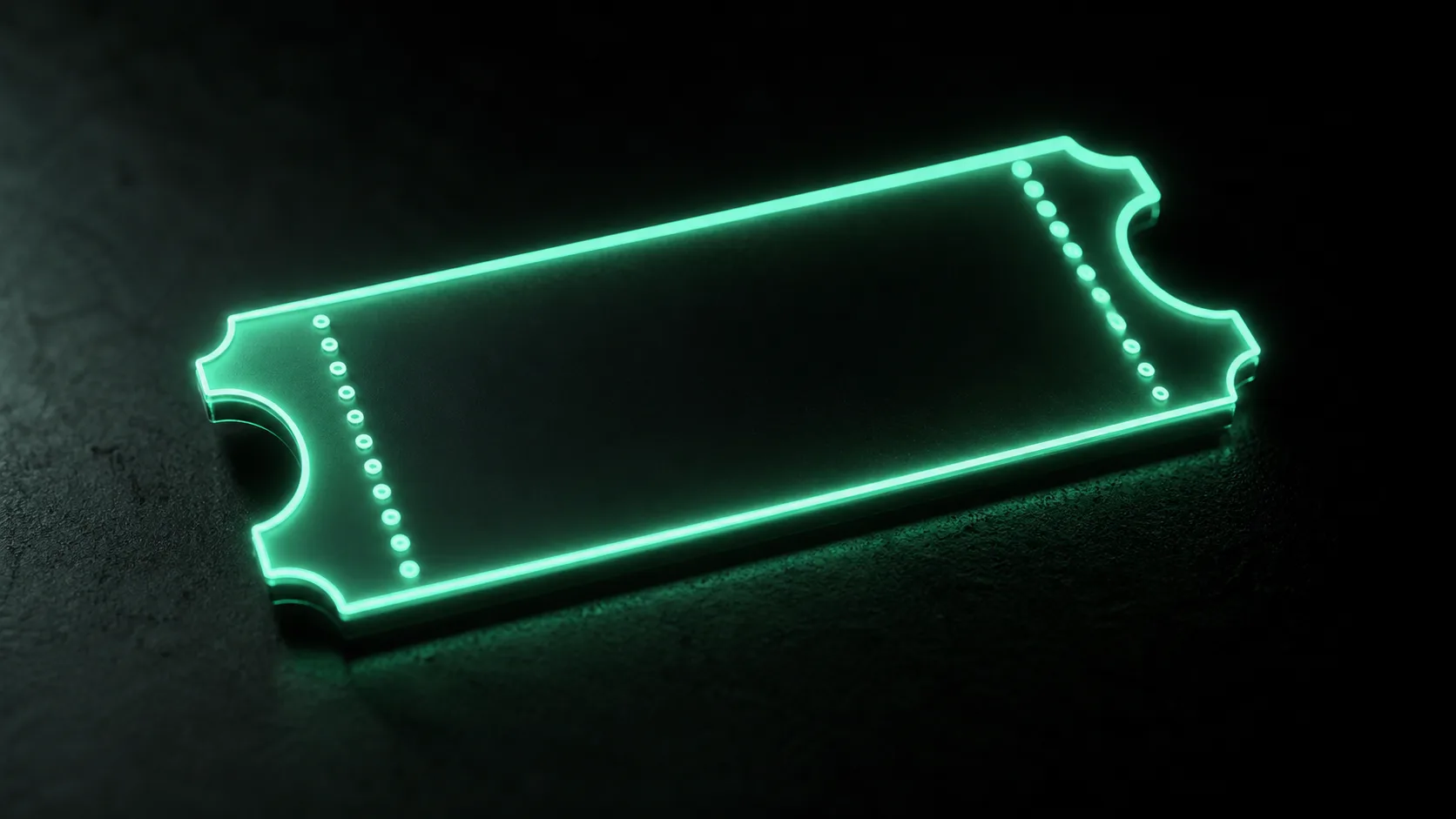 glowing neon admission ticket on dark background