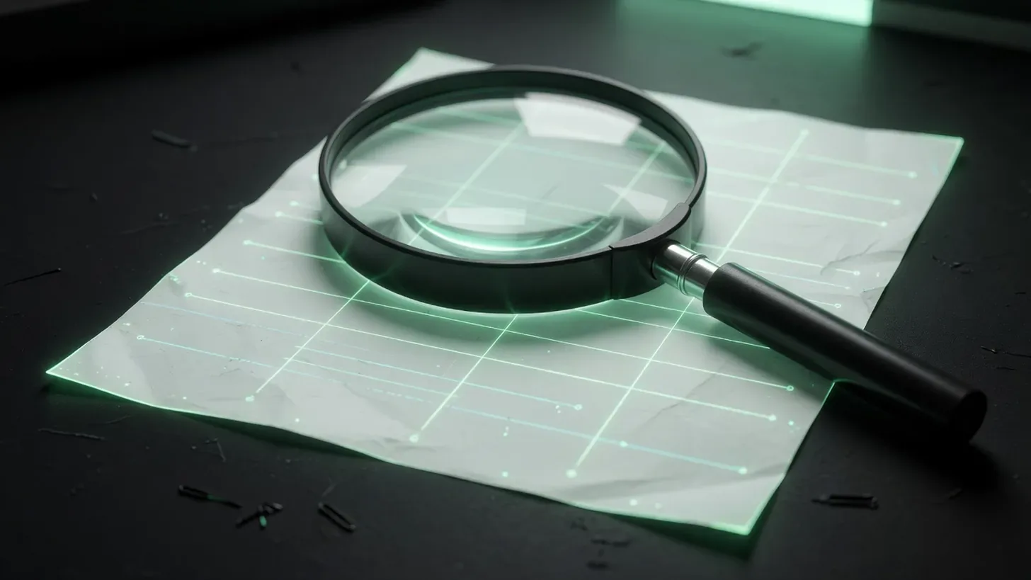 magnifying glass over a glowing odds sheet on dark desk