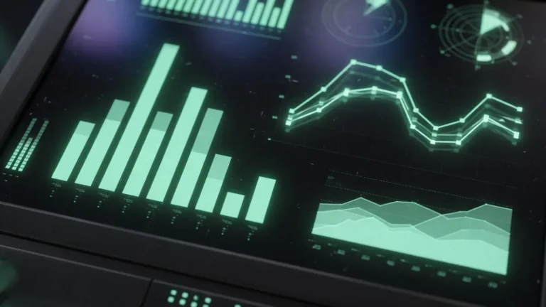 Dark analytics dashboard with mint green charts, US gambling market data