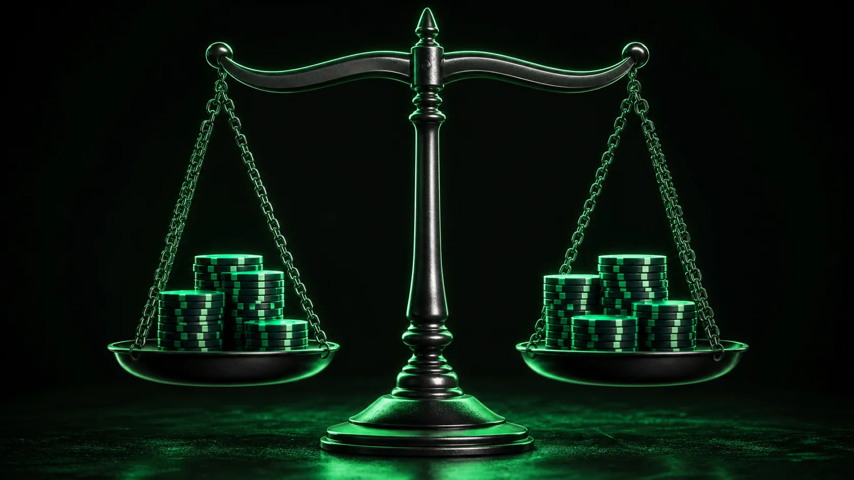 Balanced scales with betting chips, arbitrage concept